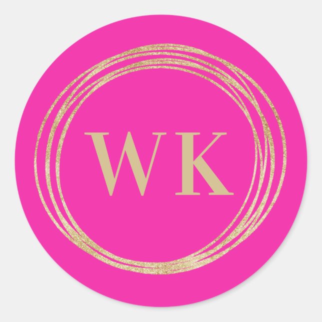 Monogram Logo Pink Gold Business Classic Round Sticker (Front)