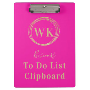 Monogram Logo Pink Gold Business To Do List Clipboard