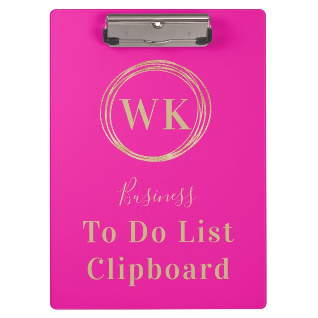 Monogram Logo Pink Gold Business To Do List Clipboard (Front)