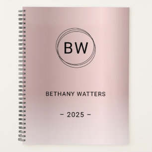Monogram Logo Rose Gold Blush Metallic Annual Planner