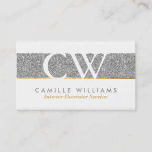 MONOGRAM LOGO smart glamourous bold glitter silver Business Card