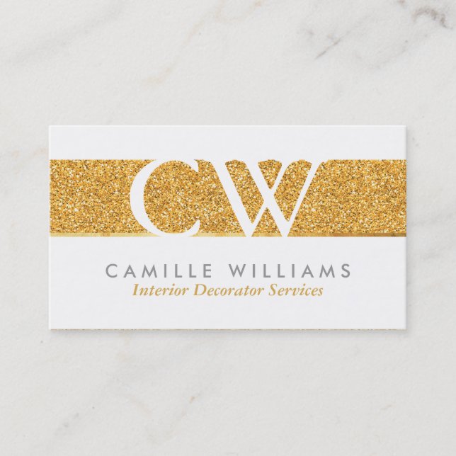 MONOGRAM LOGO smart glamourous gold foil glitter Business Card (Front)