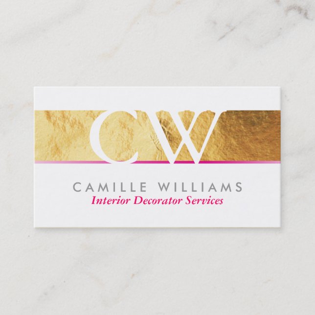 MONOGRAM LOGO smart glamourous gold foil hot pink Business Card (Front)