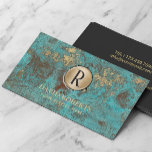 Monogram Logo Vintage Gold Turquoise & Teal Business Card<br><div class="desc">Monogram Logo Vintage Gold Turquoise & Teal Business Cards.</div>