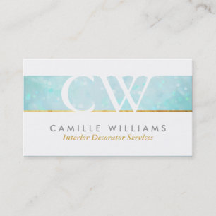 MONOGRAM LOGO whimsical ethereal bokeh aqua blue Business Card