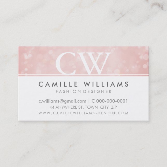 MONOGRAM LOGO whimsical ethereal bokeh coral pink Business Card (Front)