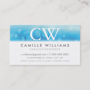 MONOGRAM LOGO whimsical ombre watercolor aqua blue Business Card