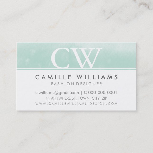 MONOGRAM LOGO whimsical ombre watercolor mint Business Card (Front)