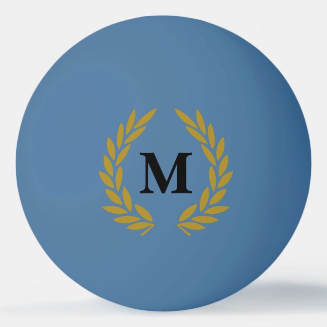 Monogram Lorberkranz Blau Gold Ping Pong Ball (Front)