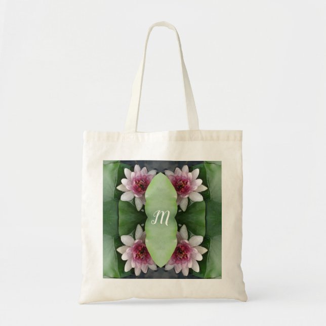 Monogram Lotus Flowers  Personalized Tote Bag (Front)
