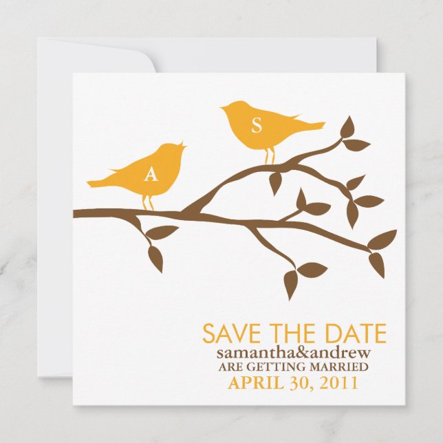 Monogram Love Birds Wedding Save the Date (Front)