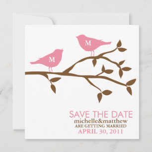 Monogram Love Birds Wedding Save the Date Invitation