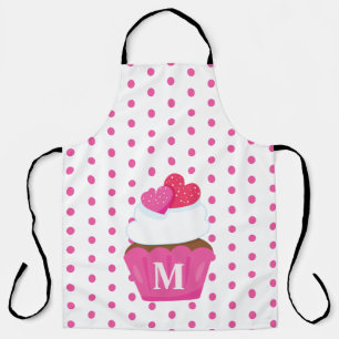 Monogram Love Hearts Cupcake Polka Dot Valentines Apron