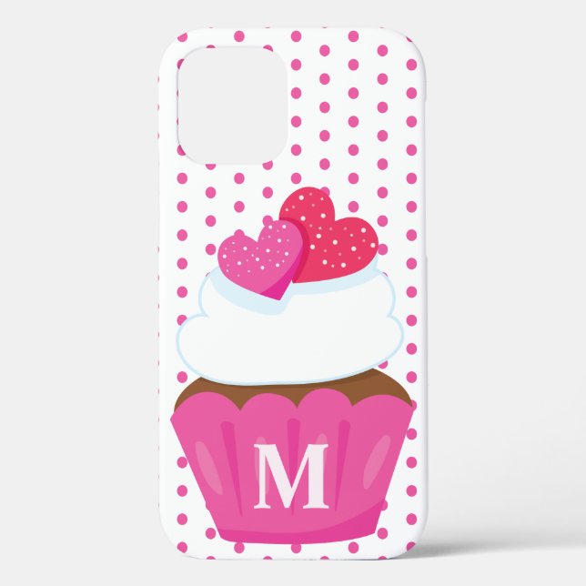 Monogram Love Hearts Cupcake Polka Dot Valentines Case-Mate iPhone Case (Back)