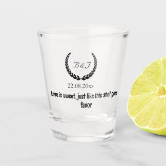 Monogram Love is sweet,wedding favours for guests Shot Glass
