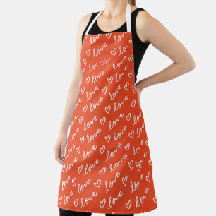 Monogram Love Lettering & Hearts Drawing Red Apron