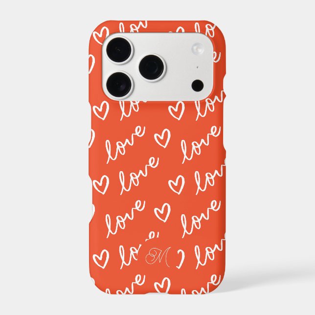 Monogram Love Lettering & Hearts Pattern Red (Back)