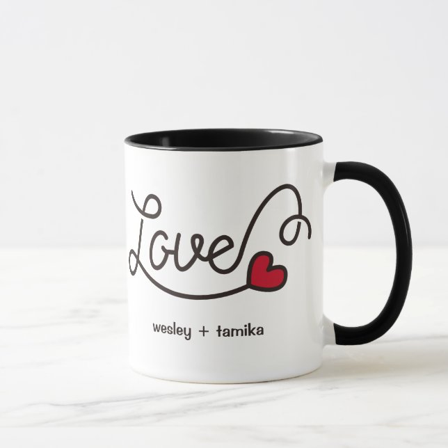 Monogram Love Modern Typography Art Red Heart Mug (Right)