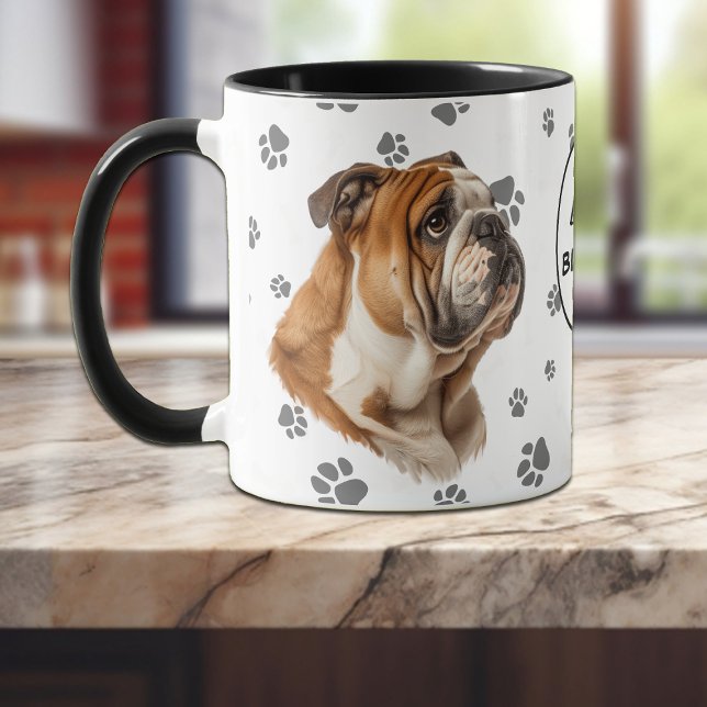 Monogram Love My Bulldog Pawprint Pattern Mug (Creator Uploaded)