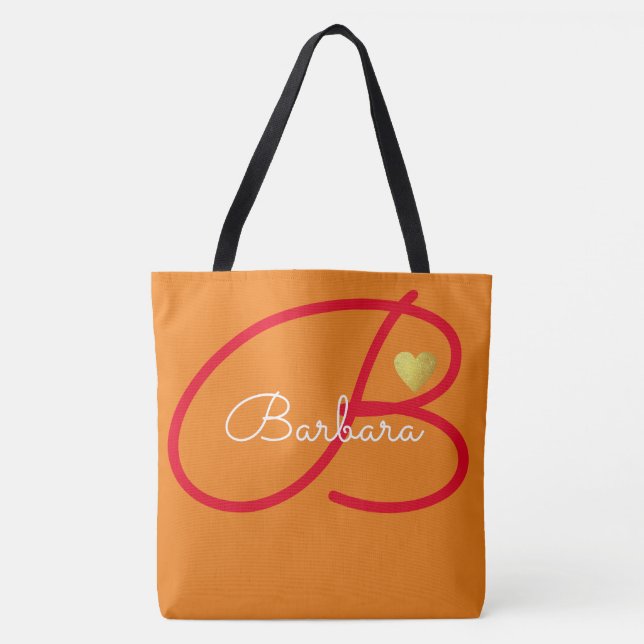 monogram love orange colour tote bag (Front)