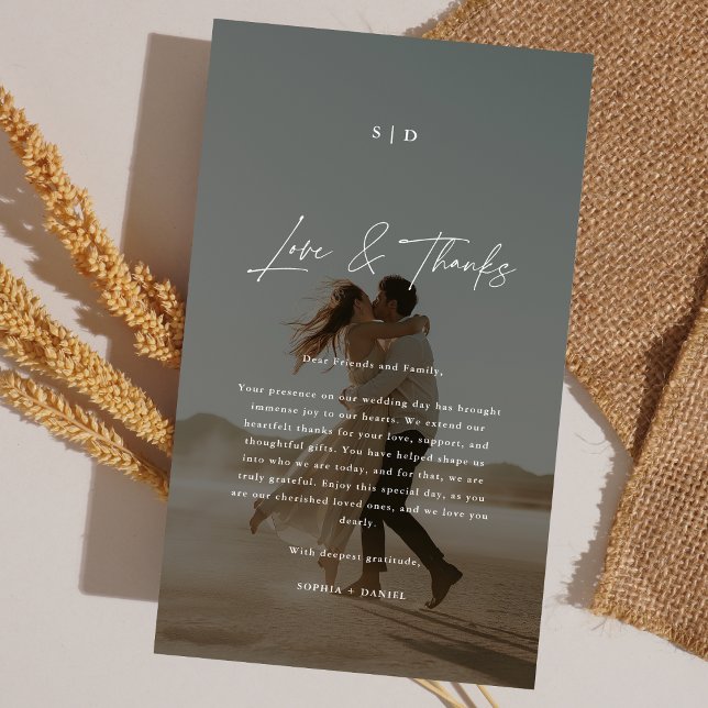 Monogram Love & Thanks Wedding Photo Overlay Place Card (Creator Uploaded)