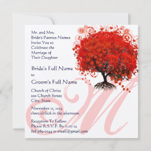 Monogram Love Tree Square  Wedding Invitation