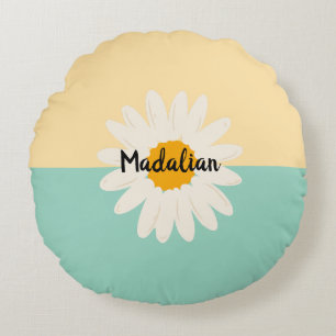 Monogram Lovely two tones Blue Beige floral Round Cushion