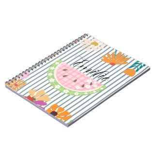 Monogram lovely watercolor fruit and floral girly notebook