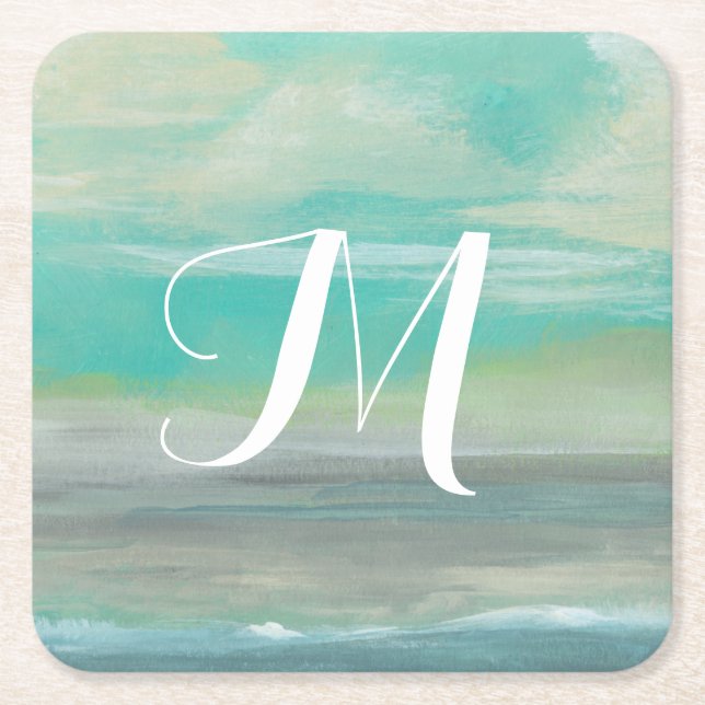 Monogram | Lowland Beach I Square Paper Coaster (Front)