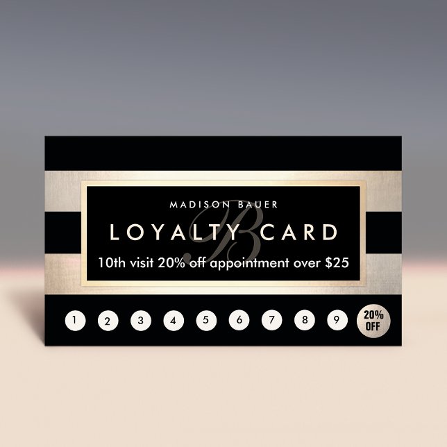 Monogram Loyalty 10 Punch Gold and Black Stripe Card (Creator Uploaded)