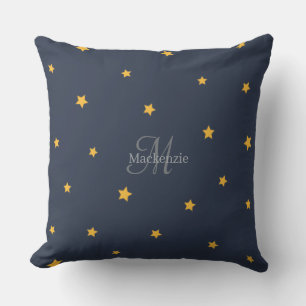 Monogram Lucky Stars Navy Blue Grey Throw Pillow