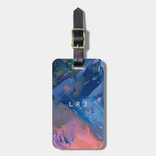 Monogram Luggage Tag - Blue Pink Abstract Art