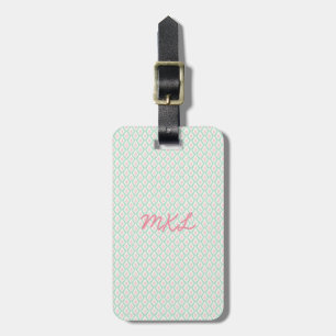 Monogram Luggage Tag   Pastel Pattern Green & Pink