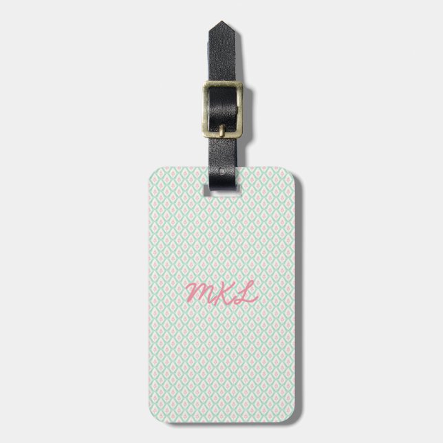 Monogram Luggage Tag | Pastel Pattern Green & Pink (Front Vertical)