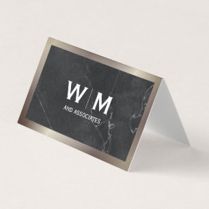 Monogram   Lux Black Marble Business Card