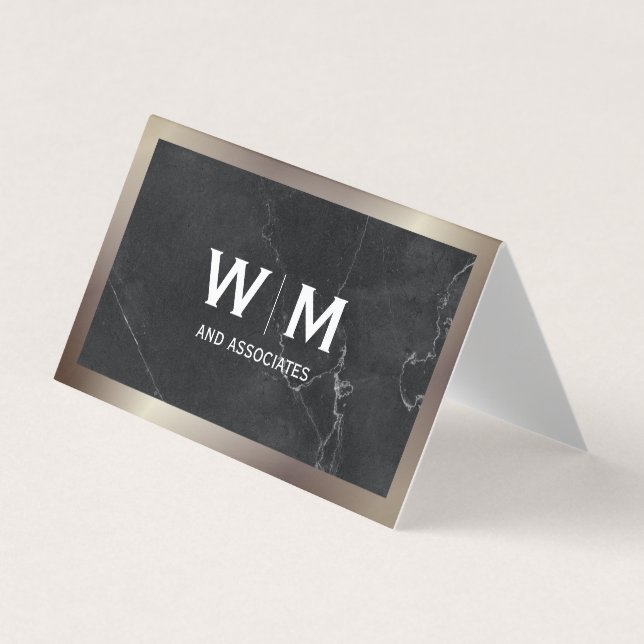 Monogram | Lux Black Marble Business Card (Front)