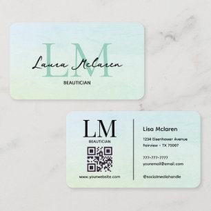 Monogram Luxe Aesthetics Mint Pastel QR Code Business Card