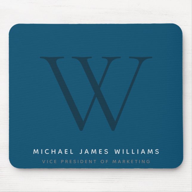 Monogram Luxe Navy & Blue Corporate Professional Mouse Mat (Front)
