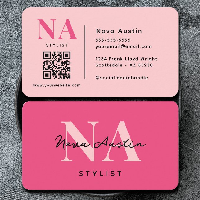 Monogram Luxe Trendy Aesthetic Cute Pink QR Code Business Card (Creator Uploaded)
