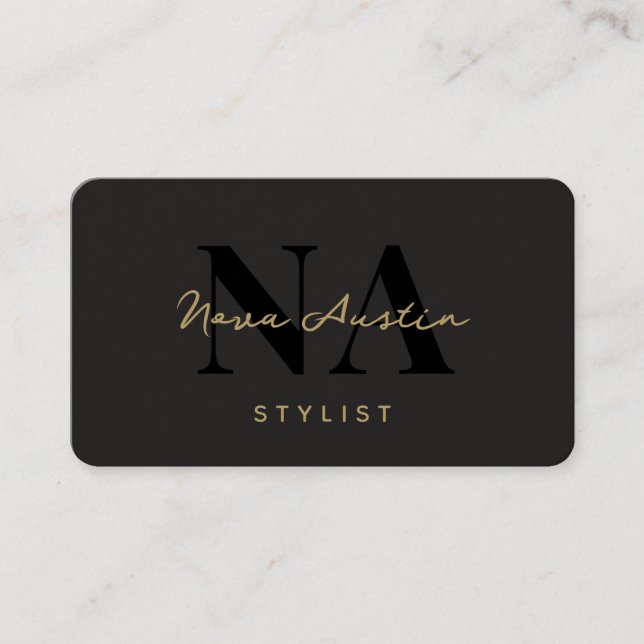 Monogram Luxe Trendy Aesthetic Gold Black QR Code Business Card (Front)