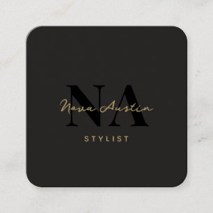 Monogram Luxe Trendy Aesthetic Gold Black QR Code Square Business Card