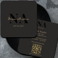 Monogram Luxe Trendy Aesthetic Gold Black QR Code