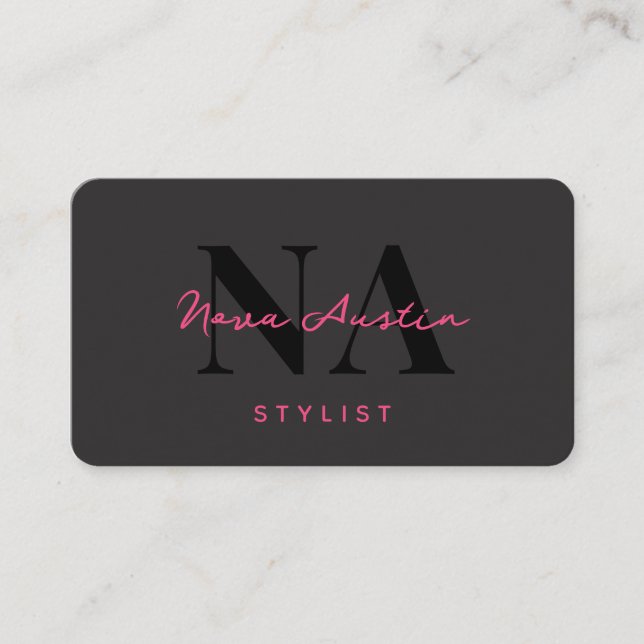 Monogram Luxe Trendy Aesthetic Hot Pink QR Code Business Card (Front)