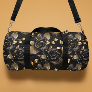Monogram Luxury Black Rose Floral Pattern Duffle Bag