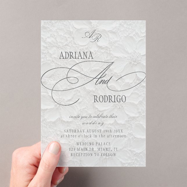 Monogram Luxury Floral Wedding Acrylic Invitations (Insitu (Handheld))