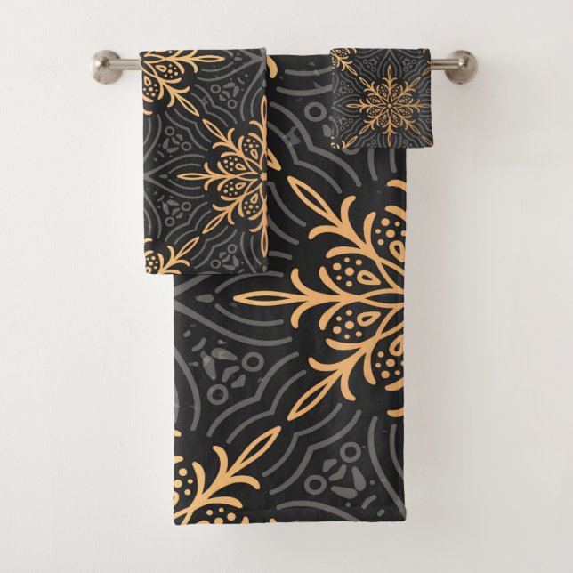 Monogram Luxury gold mandala  Pattern Bath Towel Set (Insitu)