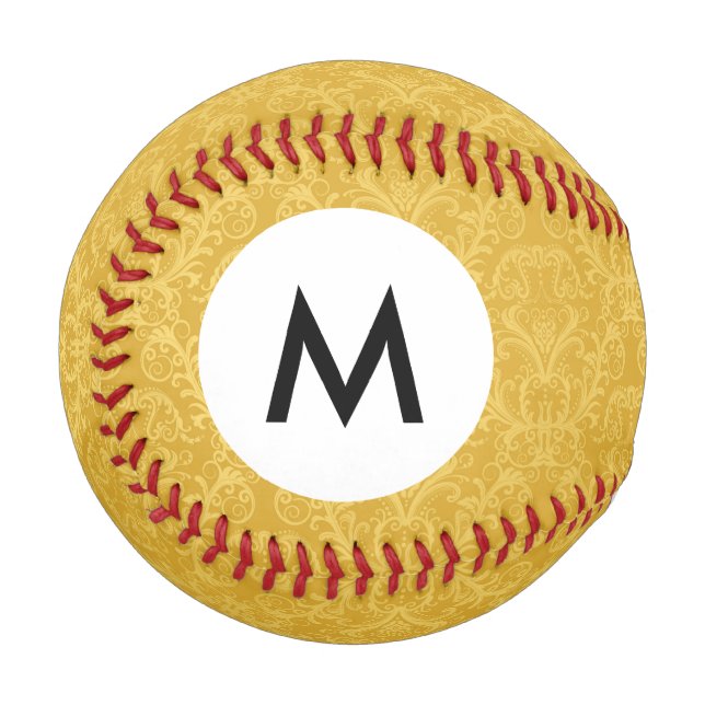 Monogram Luxury Golden Floral Wallpaper Baseball (Front Left)