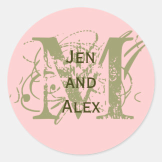 Monogram M and Names Pink Sticker
