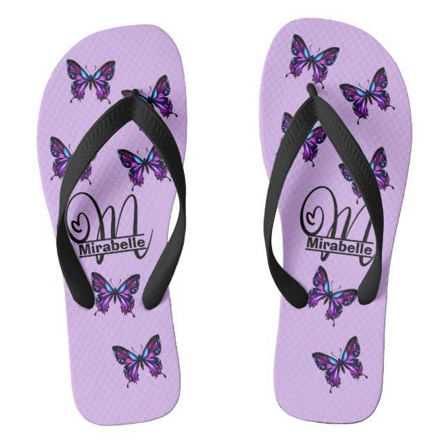 Monogram M Butterfly Flip-Flops - Customise Name Flip Flops (Footbed)