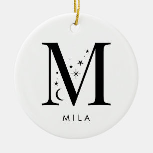 Monogram M Celestial Name  Ceramic Tree Decoration